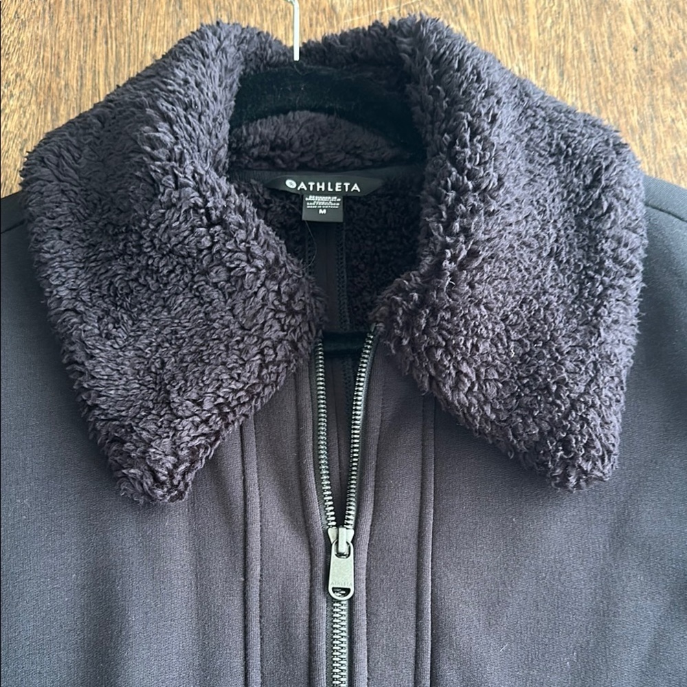 Athleta Black Jacket with Faux Fur Collar | Size Medium - Picture 4 of 7